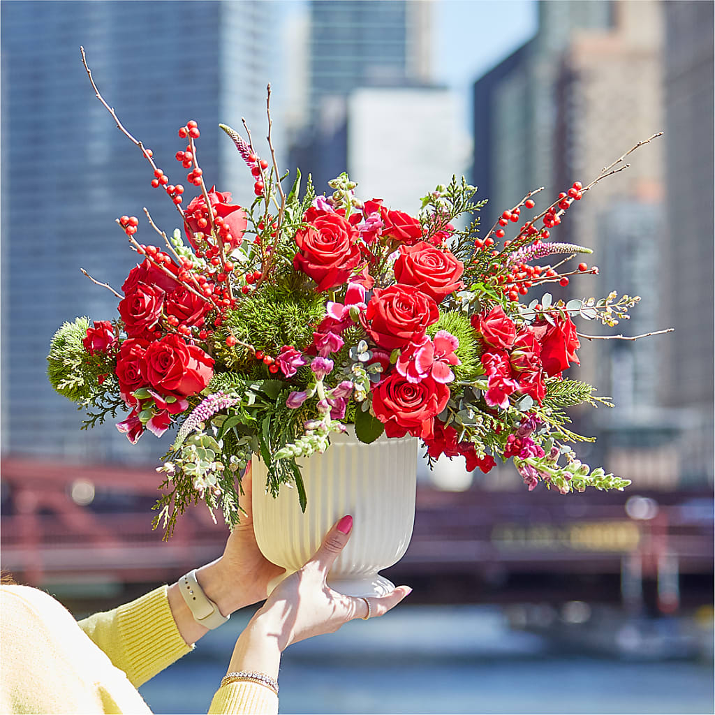 Big Red Bow Bouquet –  Margartia Flowers, Jersey City NJ