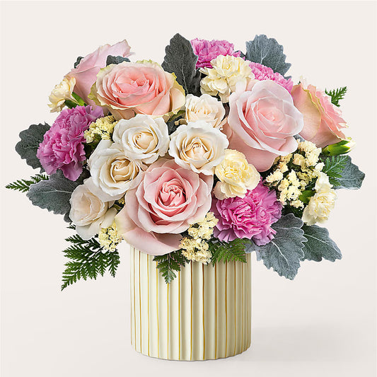 Blissful Moments Bouquet with Ivory Vase –  Margartia Flowers, Jersey City NJ