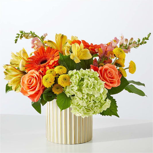 Autumn Sunshine Bouquet with Ivory Vase –  Margartia Flowers, Jersey City NJ