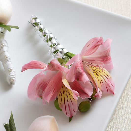 Pink Peruvian Lily Boutonniere –  Margartia Flowers, Jersey City NJ