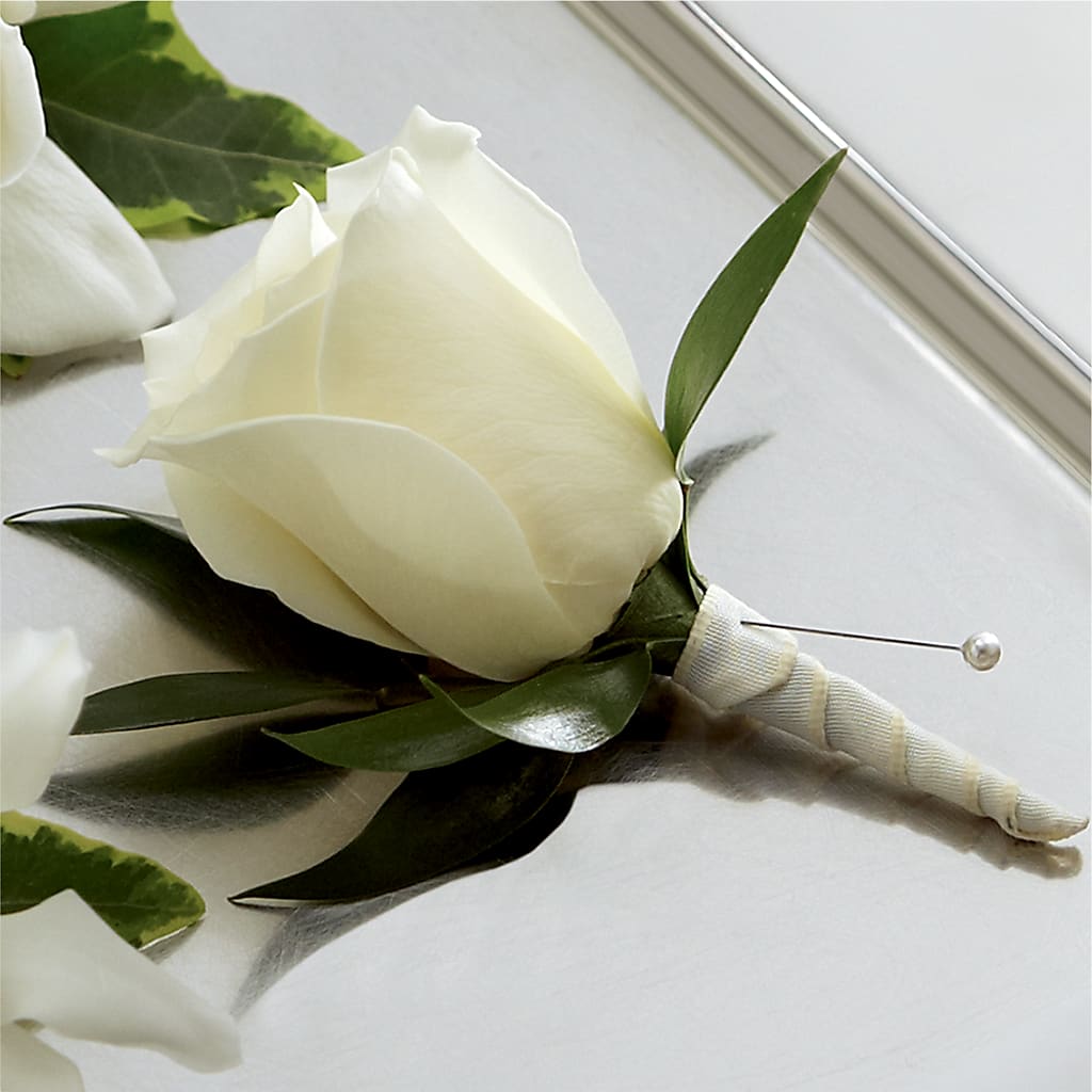 White Rose Boutonniere –  Margartia Flowers, Jersey City NJ